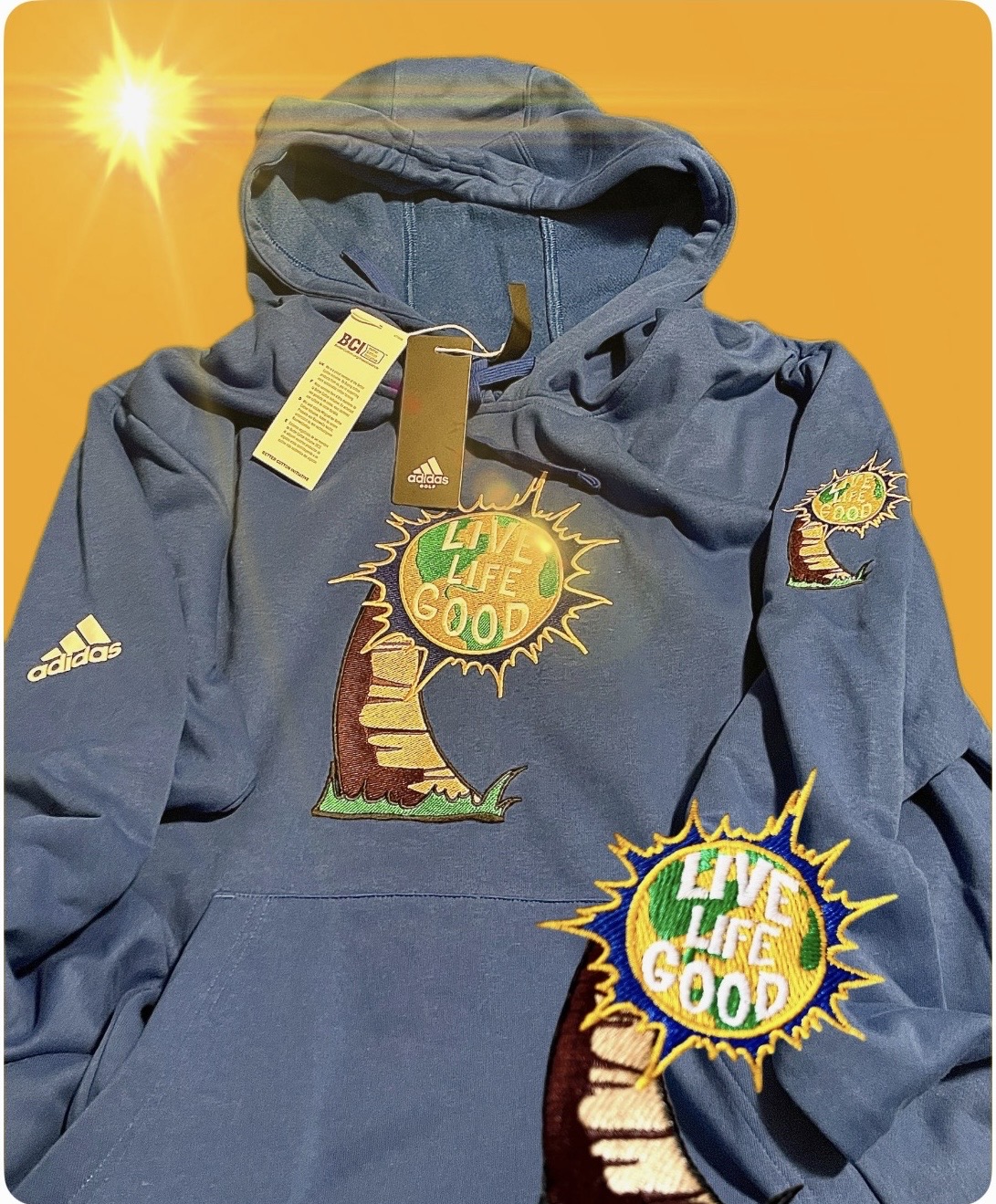Live Life Good Adidas Signature Hoodie – Blue