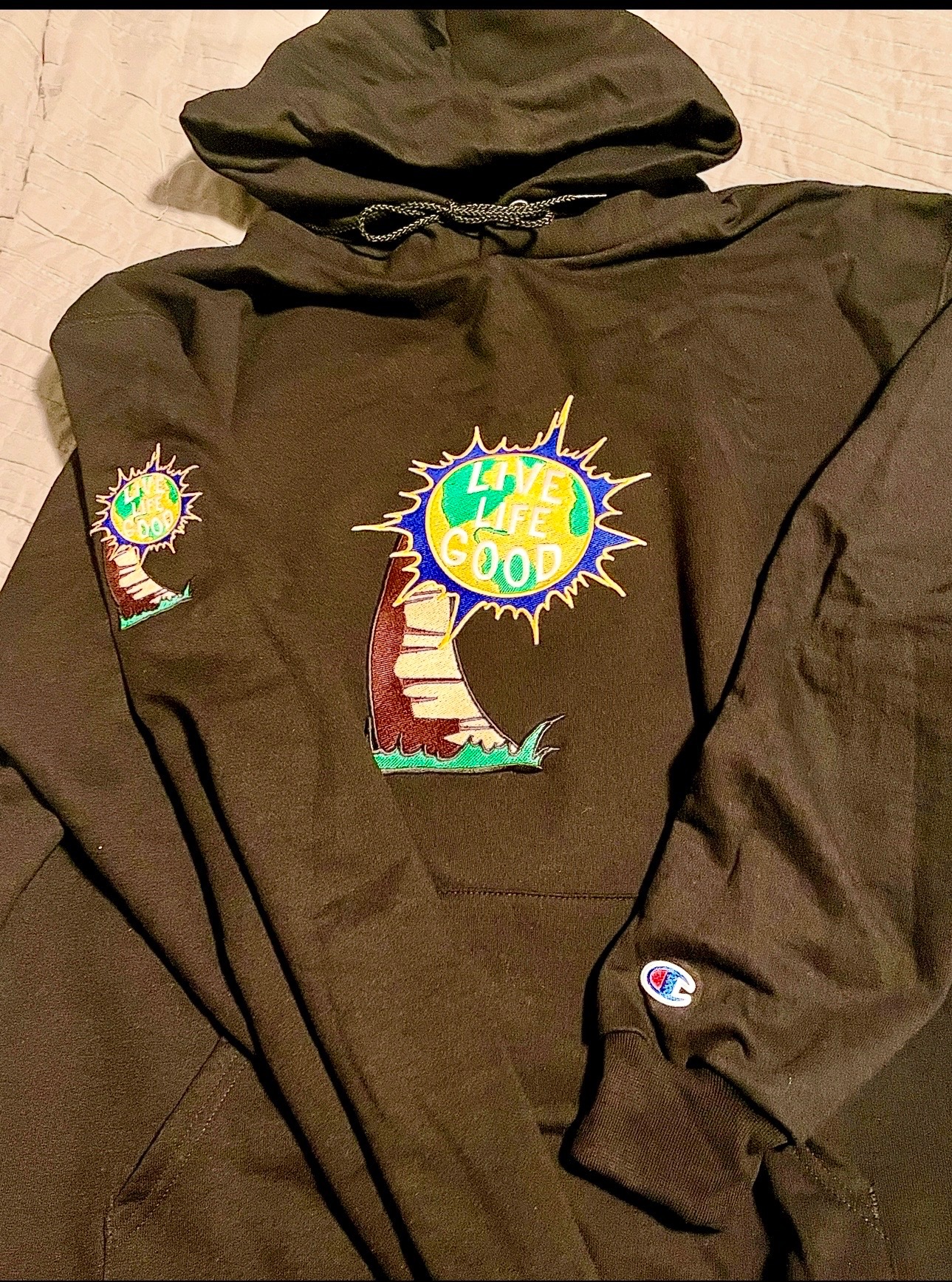 Live Life Good Champion Signature Hoodie – Black
